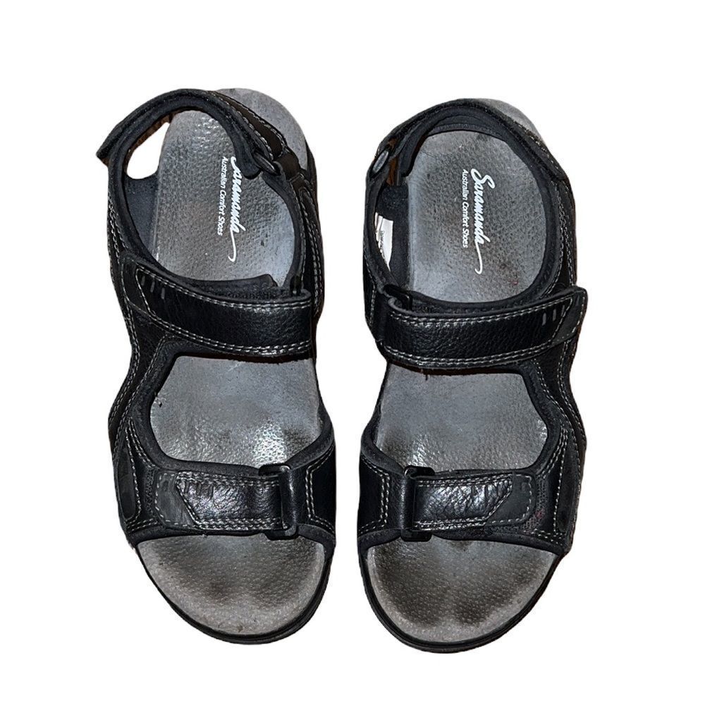 Saramanda Black Leather Comfort Sandals Size 8 W